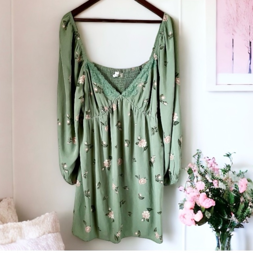 BP Floral Lace Trim Long Sleeve Babydoll Dress Size 1X - Picture 7 of 12